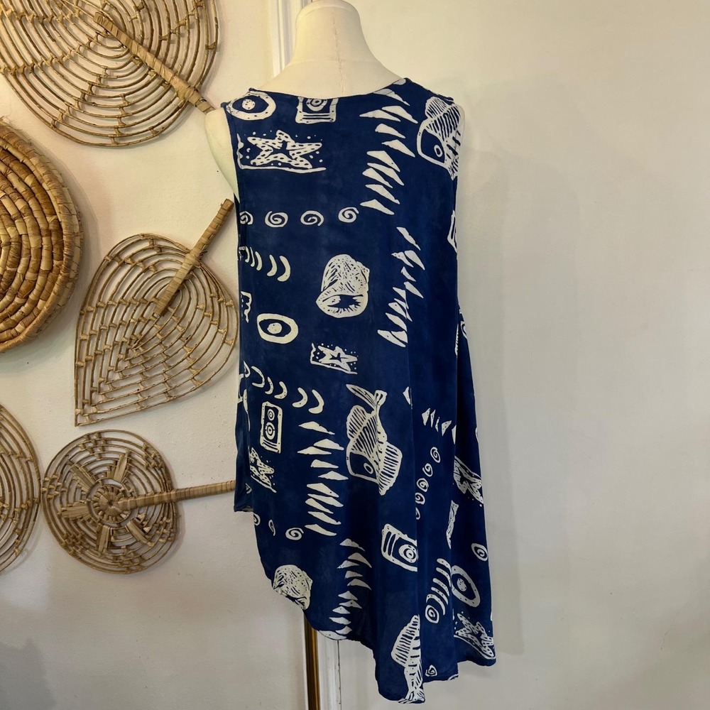 Vintage Jessica Taylor Blue Abstract Print Swing Dress Coastal Boho OS